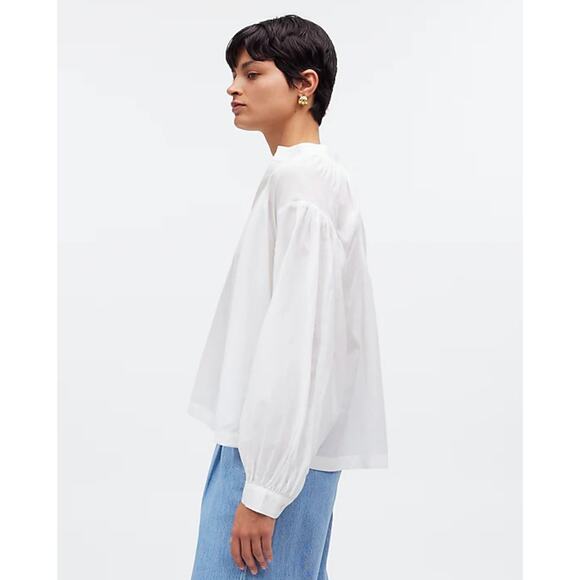 Madewell Shirred Long Sleeve Lightweight Flowy Blouse Cotton White Large NWT - Picture 2 of 15